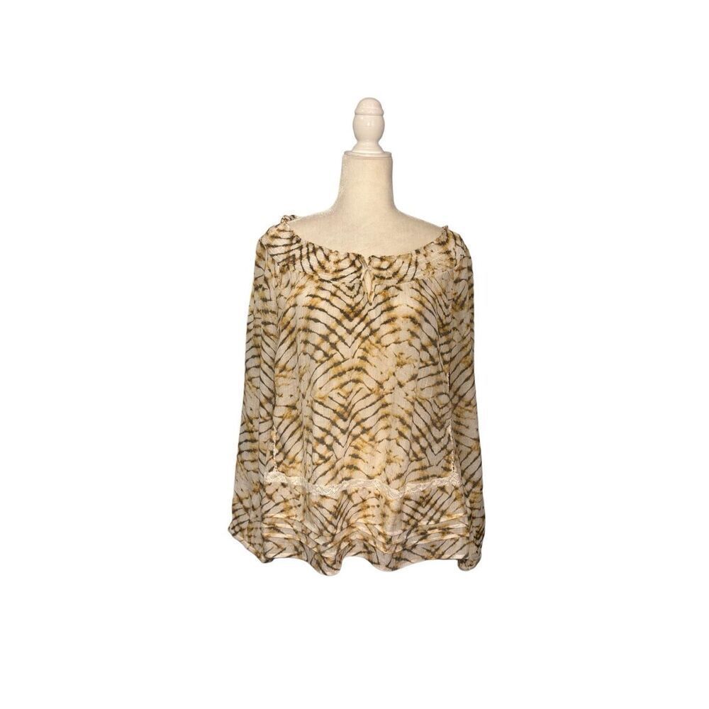 Zac & Rachel gold and gray patterned wide neck peasant blouse - L